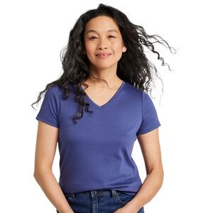 NWOT - LL Bean-Pima Cotton Shaped V-Neck, Short-Sleeve, Regular - Size L-Regular